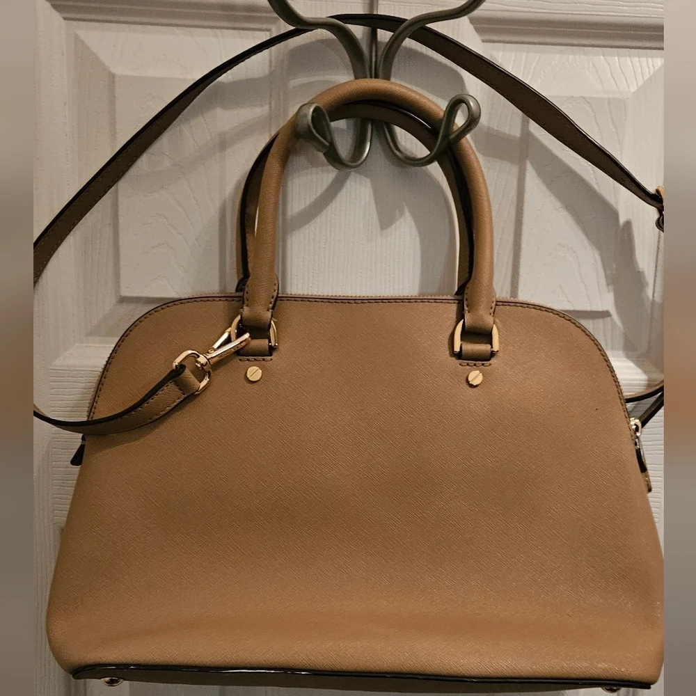 Michael Kors Cindy Dome Tan Leather Satchel-Crossbody
